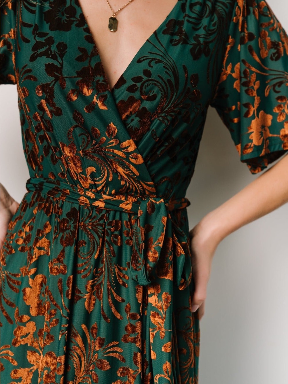 Baltic Born Uma Velvet Maxi Dress Jade Green Bronze Floral XL fall wedding guest - Picture 5 of 16